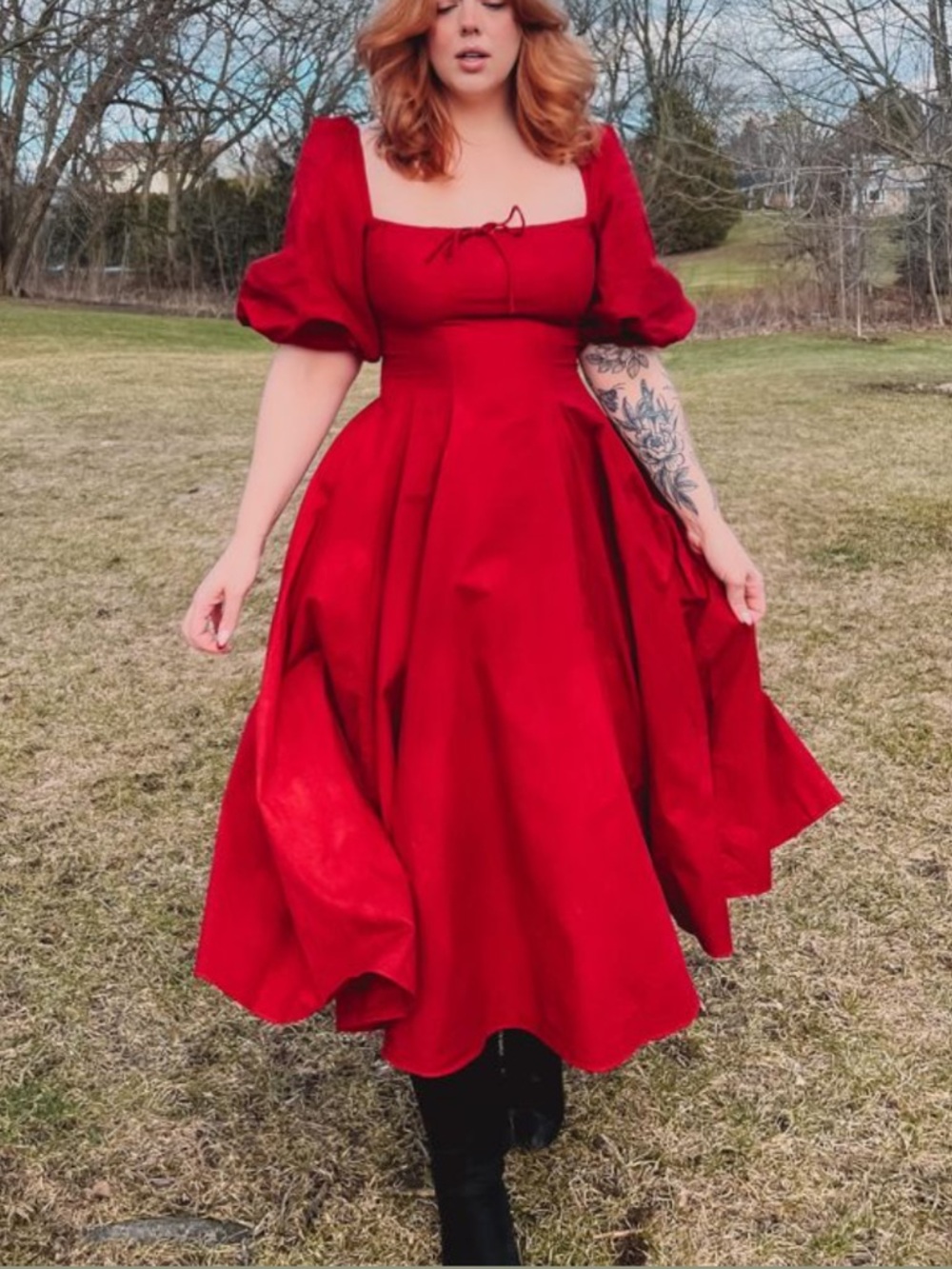 Selkie Scarlet Puff-Sleeve Midi Dress SOLD DO NOT BUY